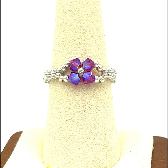 HAND CRAFTED Beaded Pink Swarovski Crystal Ring - Picture 3 of 3